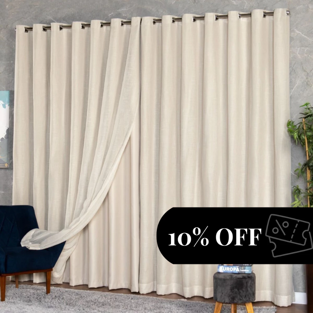 Cortina Blackout Voil Gaze de Linho Com Forro 4,00m x 2,30/ 2,40/ 2,50/ 2,60/ 2,70/ 2,80 Varão