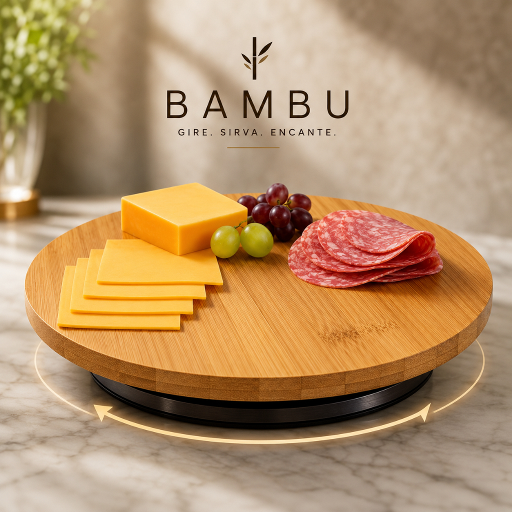 Tabua De Bambu Redonda Giratória Churrasco Queijo Petisco Centro De Mesa Para Petiscos