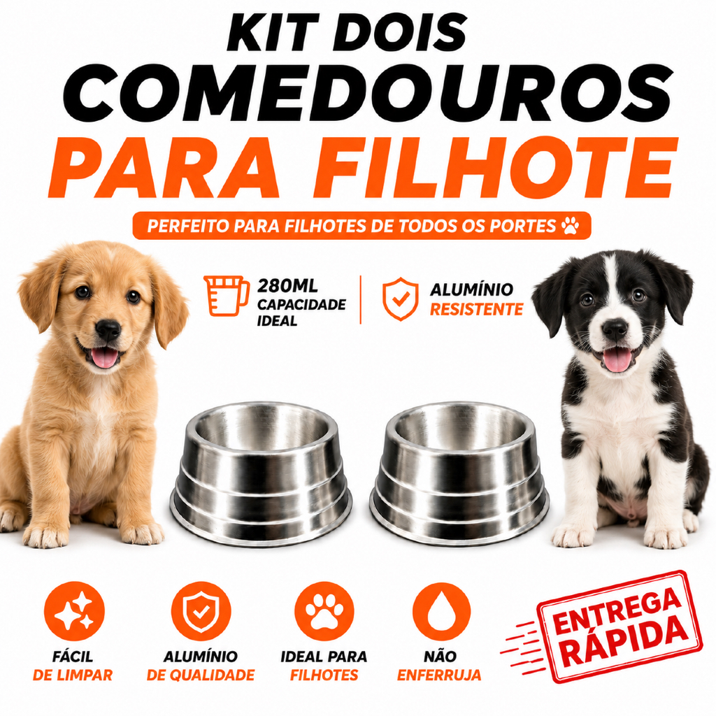KIT COM 2 MINI COMEDOURO 280 ML CADA PARA FILHOTE CACHORRO CÃOZINHO DOGUINHO RAÇÃO ÁGUA LEITE