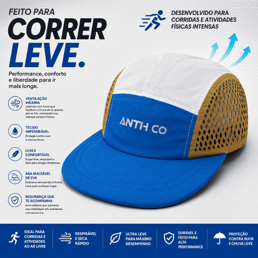 Boné original Anth CO five panel Corrida acessório impermeavel Respirável esporte fitness