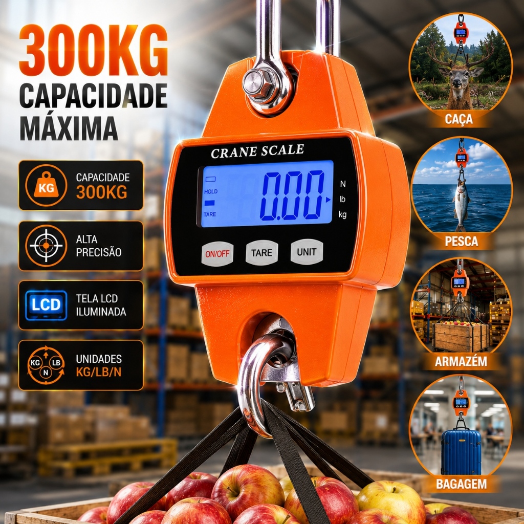 Balança Digital 300Kg Guindaste Industrial Lcd Portátil