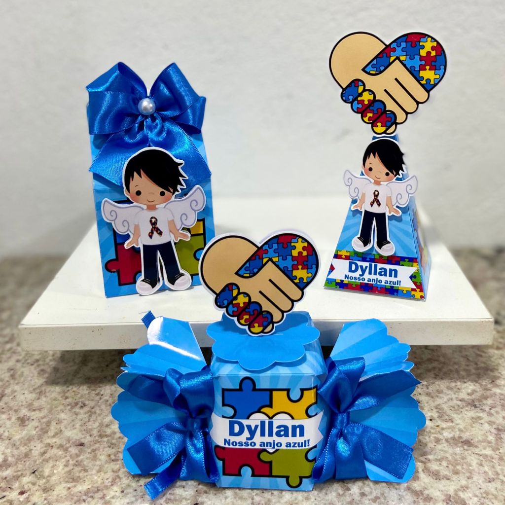 Kit Lembrancinhas Personalizadas Batizado Autismo Azul/Caixinhas para batizado e festa infantil
