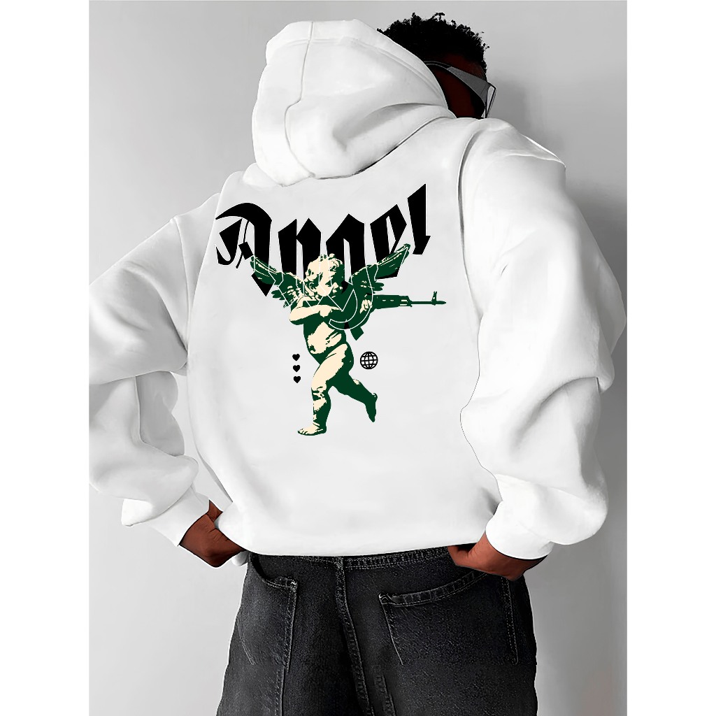 Moletom Canguru ANGEL AK Unissex Estampado Blusa De Frio Streetwear Flanelado Confortável