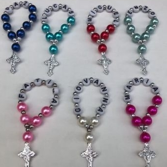 kit 10 Mini Terços de dedo personalizado Religioso Lembrancinha Batizado Eucaristia Crisma