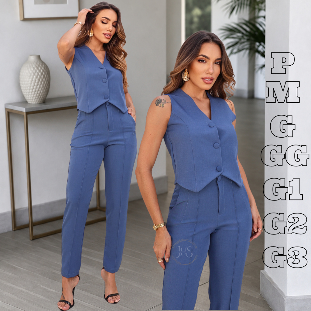 CONJUNTO FEMININA COM CALÇA E COLETE ALFAIATARIA TECIDO LUIS TWILL MARRANT