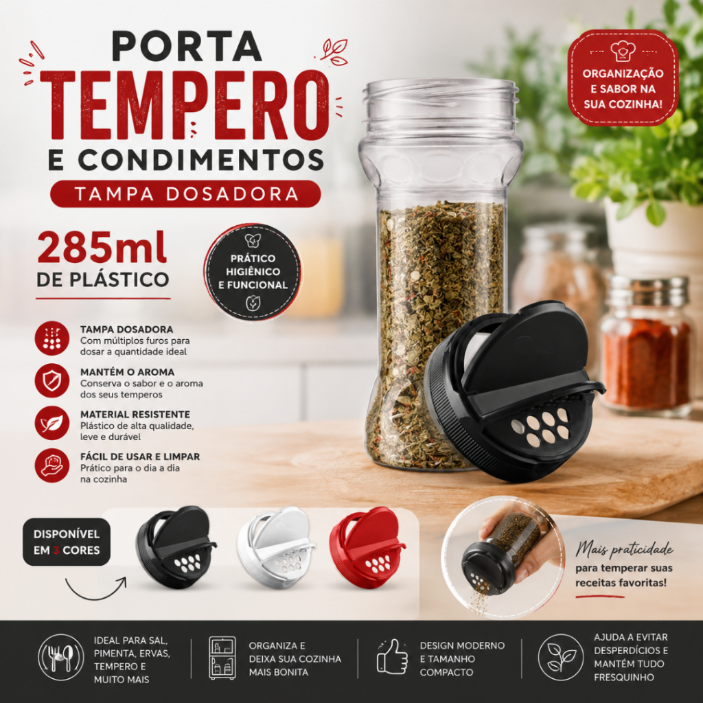 Porta Tempero e Condimentos Tampa Dosadora 285ml - Bandeirante