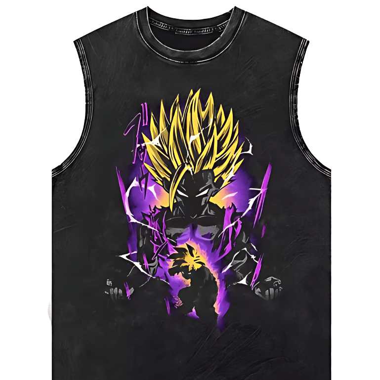 Camiseta Regata Machão Dragon Ball Z Silhueta Gohan Super Sayajin 2 Algodão Masculino Academia Camisa Cavada Adulto