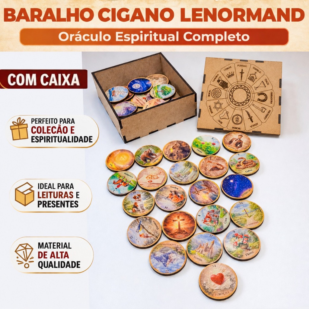 Baralho Cigano 36 Cartas Redondas MDF Lenormand Oráculo Sim ou Não Adivinhação Estilo Moedas