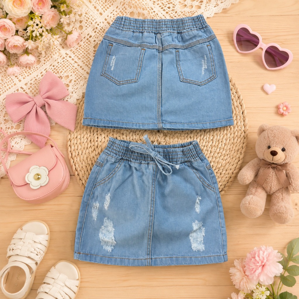 SAÍA INFANTIL MENINAS JEANS MODELO BLOGUEIRINHAS MENINAS