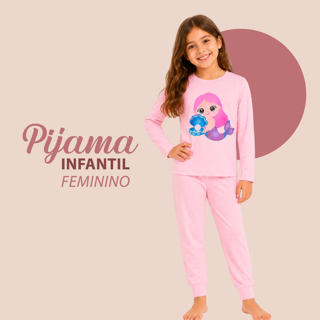 Pijama Feminino Infantil Menina Longo Inverno Suede Conjunto de Dormir Estampado