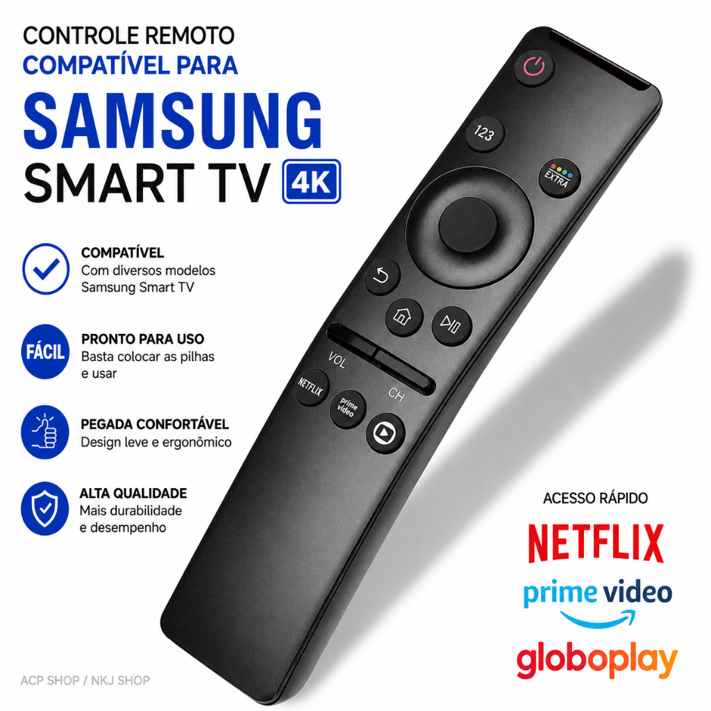 Controle Remoto Samsung Smart TV 4K Universal Netflix Prime GloboPlay Compatível