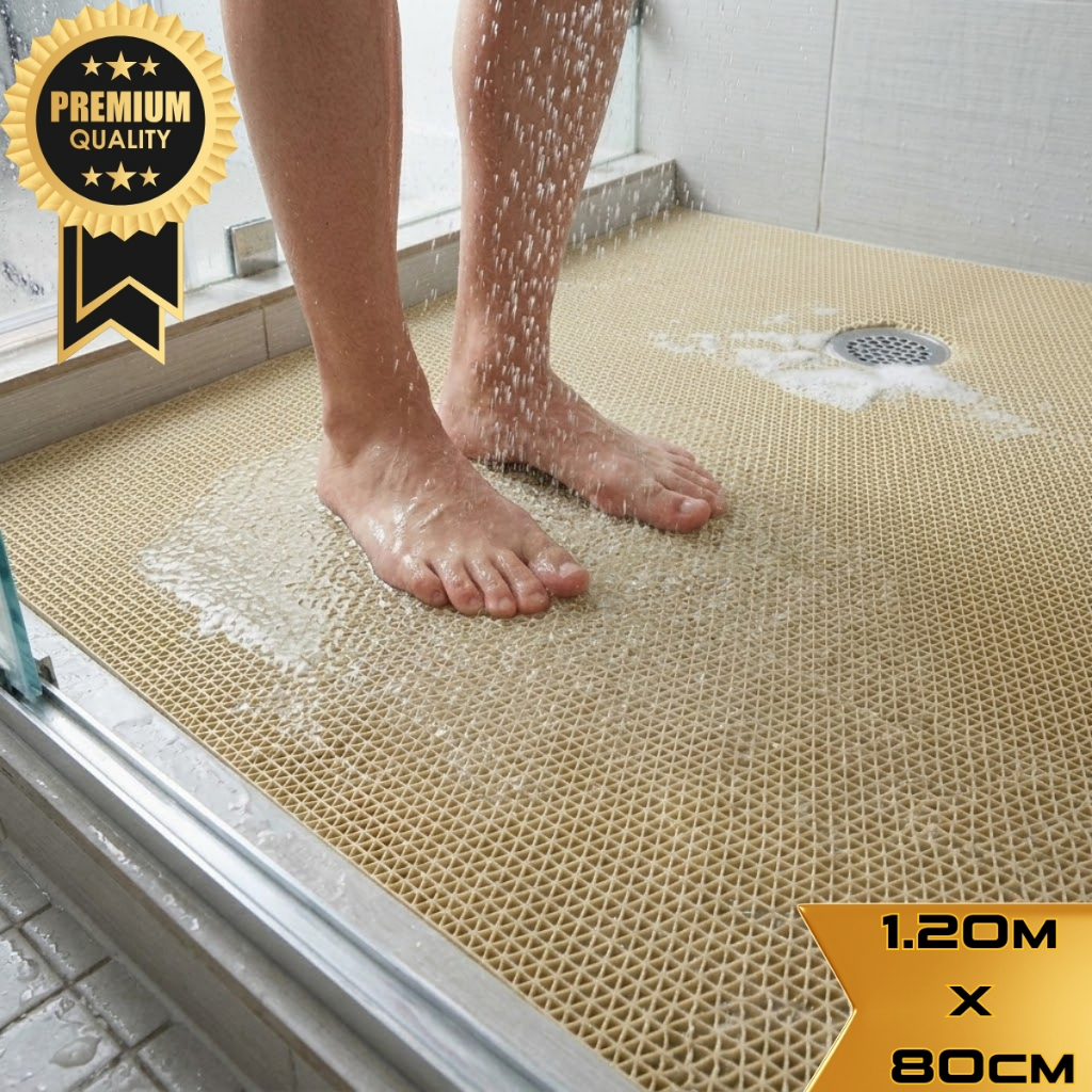 Tapete Antiderrapante Para Banheiro Box 120x80cm Bege Área de Serviço Vestiário Lavanderia