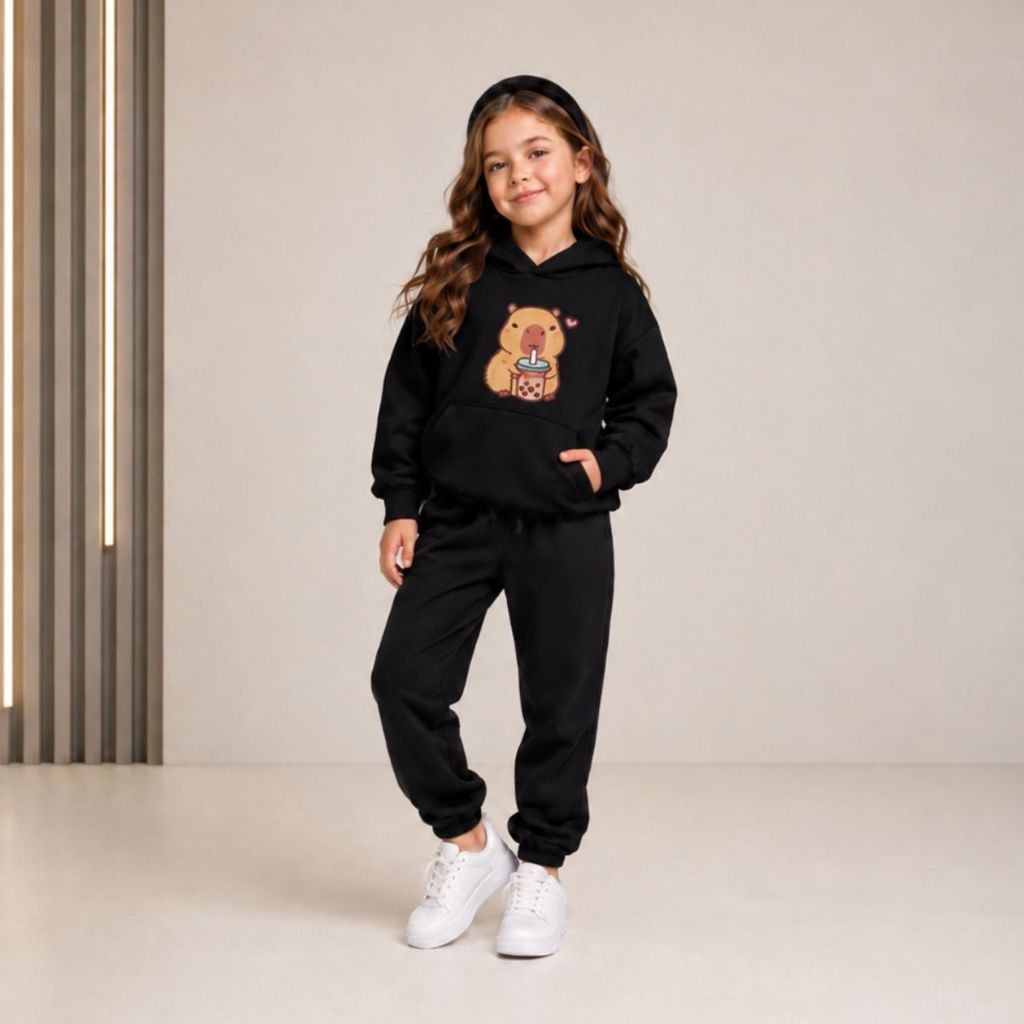 Conjunto De Inverno Infantil Moletom Capivara Calça Jogger Bengaline Confortável Mini Diva Look Meia Estação