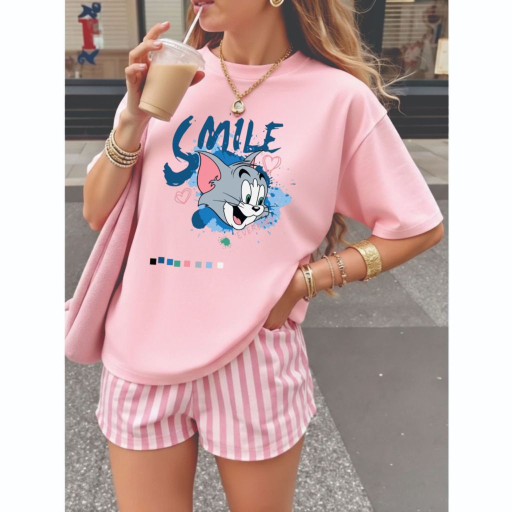Camiseta blusa feminina estilosa descolada 100%algodão feminina confortavel coll animação jerry