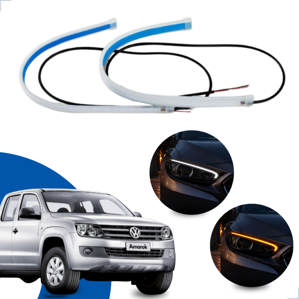Kit Fitas Led DRL Farol + Seta 12v 45cm Amarok 2010 2011 2012 2013 2014 2015 2016 2017 2018 ATÉ 2023