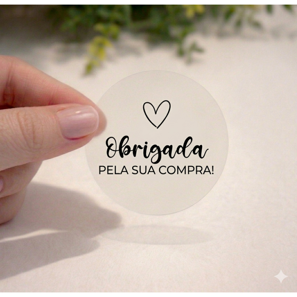 KIT Adesivos Vinil Transparente | Adesivo Embalagem Cliente 4x4 | Obrigada pela sua compra