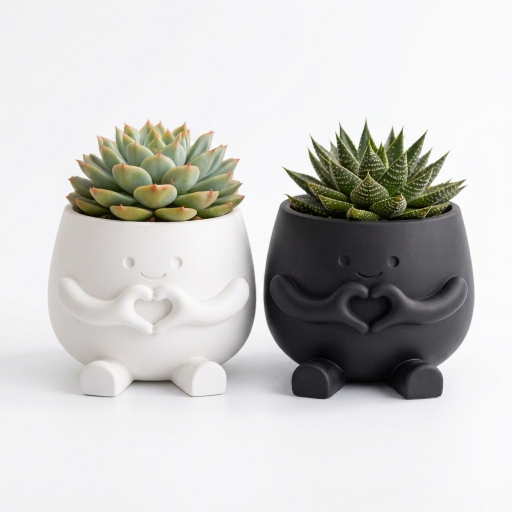 Vaso Decorativo Boneco de Suculenta | Vasinho Fofo Criativo para Decoração | Presente Romântico Moderno