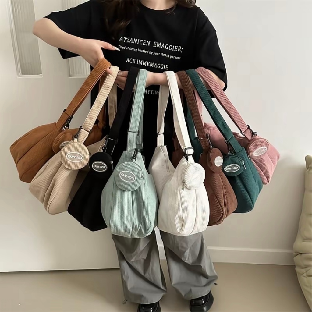 Bolsa Sacola Feminina Masculino Grande Com Bolsinha De Ombro Tecido Veludo Cotelê Reforçado Lançamento