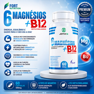 6 Magnésios + Vitamina B12 (Metilcobalamina) 100% Original – Suplemento Alimentar 60 Comprimidos