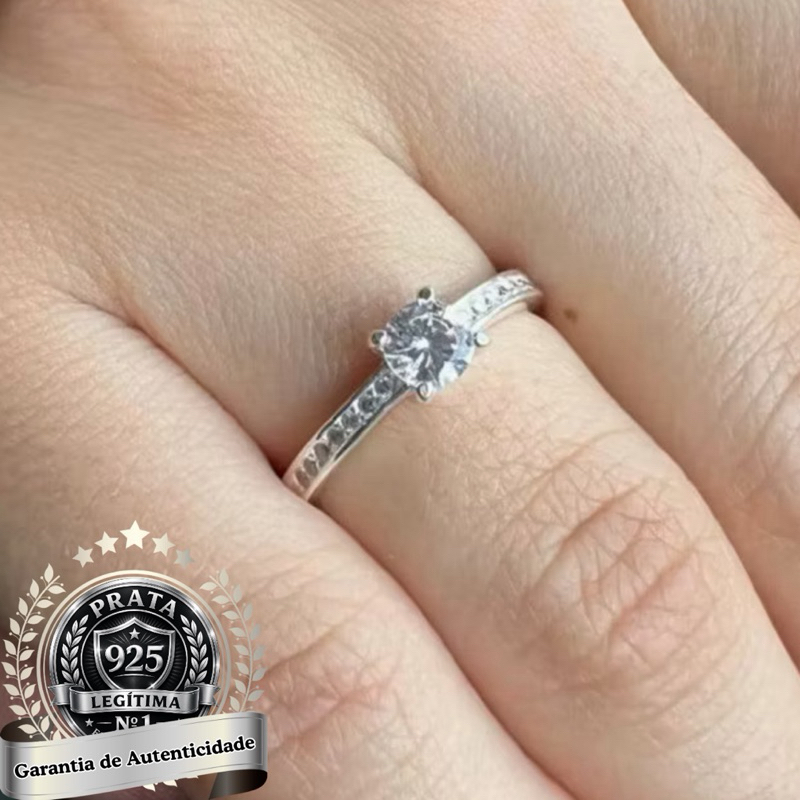 Anel Prata solitário 925 Legitima Feminino Solitário Princesa Zircônia Central 5mm Debutante Noivado Namoro