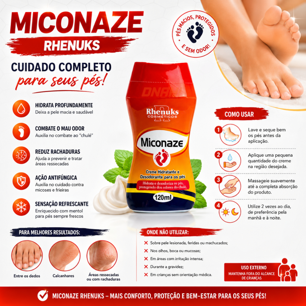 Loção Creme  Hidratante cuidado Rachadura Chulé Miconaze Pés Micoses Frieiras Unhas Hidratante Odor