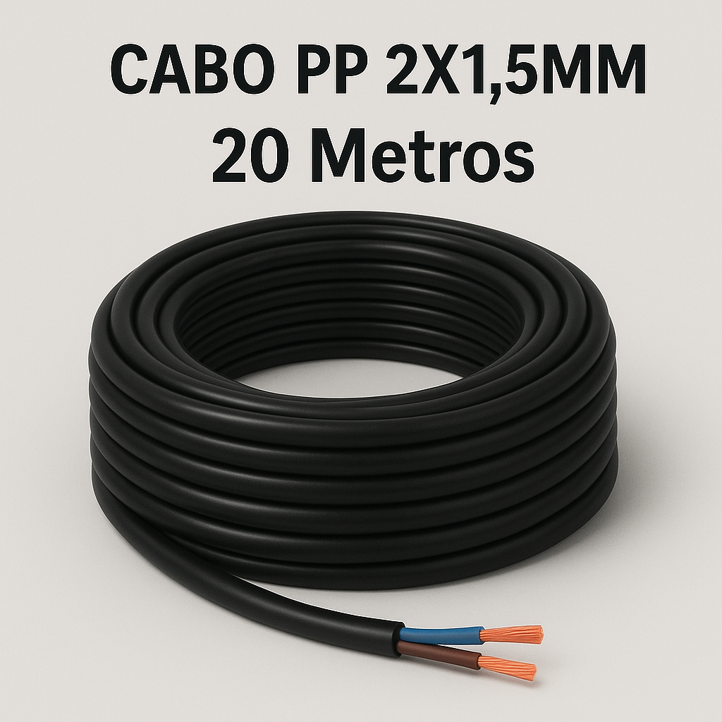 CABO PP 1,5MM FLEXÍVEL CABO PP 2X1,5MM 20 Metros filamentos Alta Qualidade