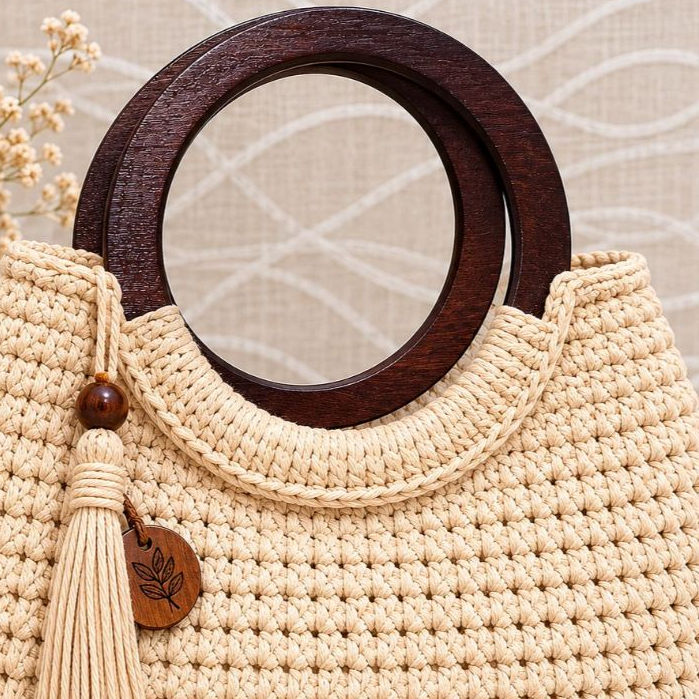 Alça em Madeira Para Bolsa de Crochê 19Cm - Par