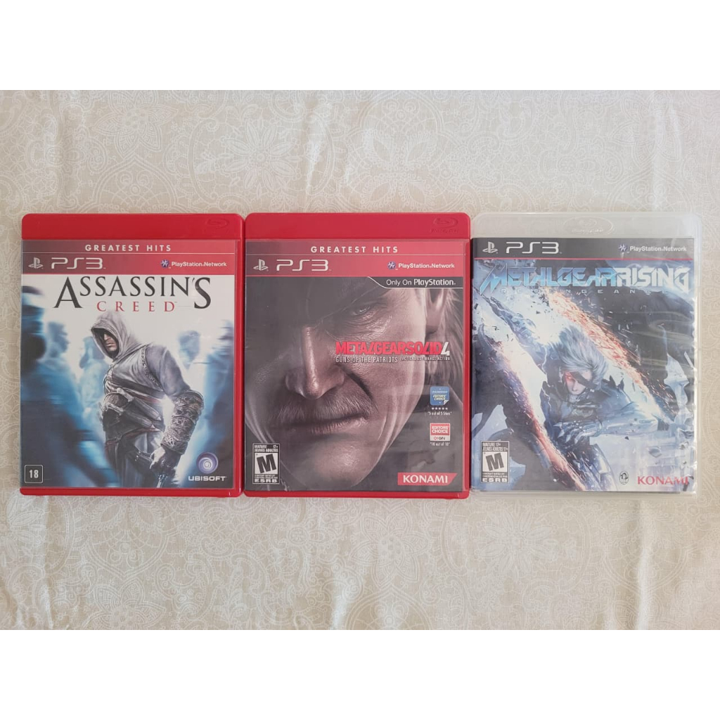 Lote de jogos PS3 - Assassin's Creed, Metal Gear Solid 4: Guns of the Patriots, Metal Gear Rising: Revengeance