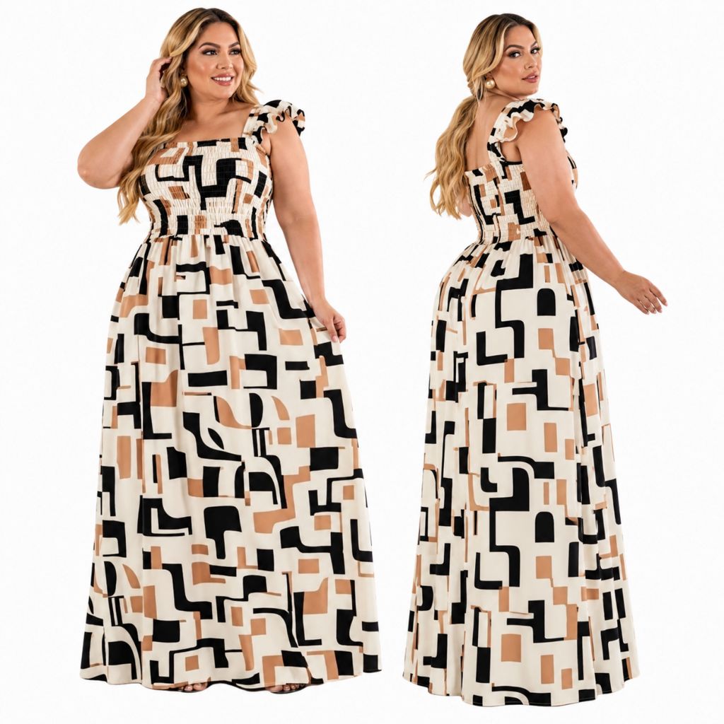 Vestido Feminino Plus Size Longo Estampa Praia Soltinho Confortável até 54