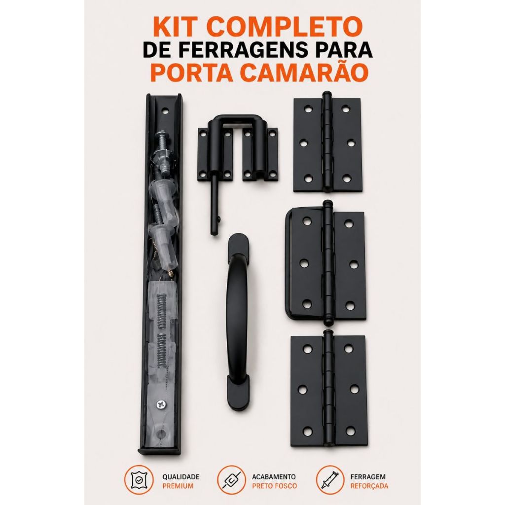 Kit Porta Camarão ou Porta Articulada Completo 92cm Preto Aço Reforçado com Puxador Fecho Dobradiça com Alça