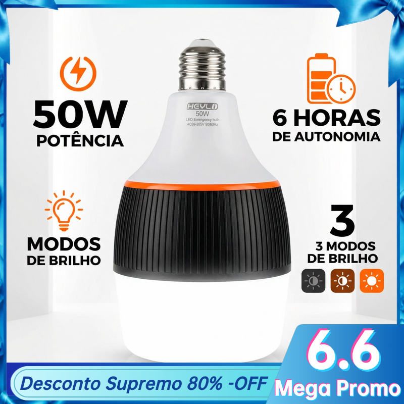 Lâmpada LED 50w 6h Sem Fio Emergência Super Bulbo 8500K recarregável Bivolt Branco Frio Quarto/Luz noturna-HY-599