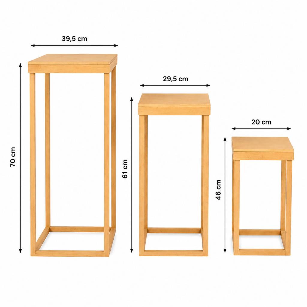 Trio Mesa Quadrada MDF Kit PMG 3 Peças Decoração Festa Eventos Casamento Infantil Chá Revelação Bebê Display Doces