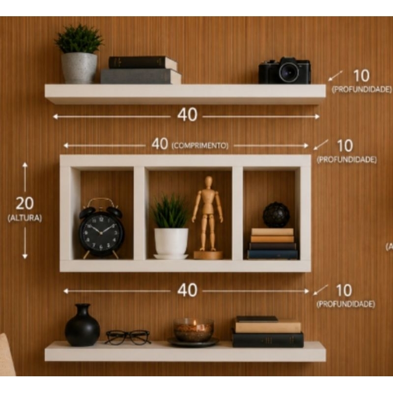 KIT NICHO 3 PEÇAS MULTIUSO DECORACAO NATAL 40X20X10 MDF 15MM
