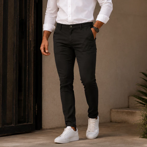 Calça Masculina de Sarja com Lycra Elastano Slim Alfaiataria Esporte Fino Bolso Embutido Faca