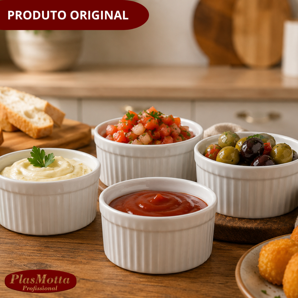Kit 20 Ramekin Plástico 170ml Canelado Plástico Melamina Molho Molheira Petisqueira Pote Ramequim