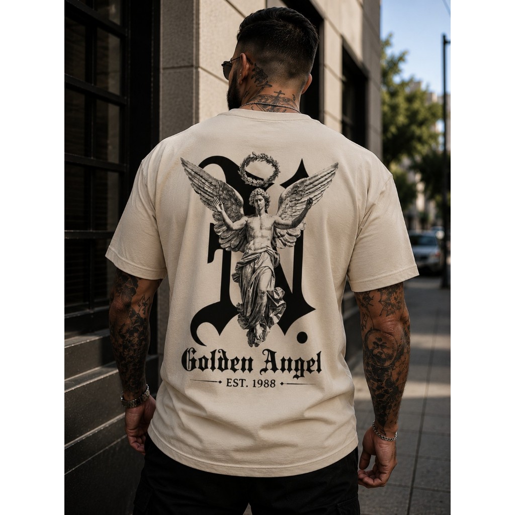 Camiseta Masculina Camisa  Oversized Golden Angel Streetwear Masculina Estampa Costas