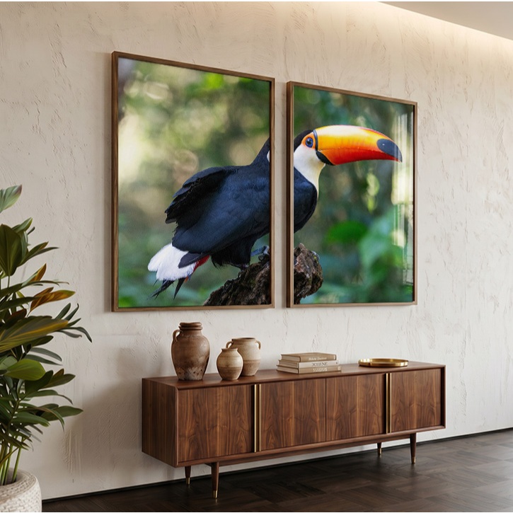 Quadro Com Moldura para Sala Quadro Decorativo Quarto Grande Quadro Natureza Tucano Na Floresta