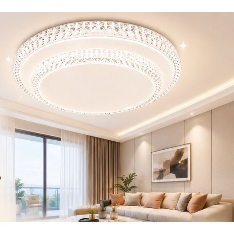 Lustre  Luminária Teto Plafon Led Sobrepor Efeito Cristal Céu Estrelado Brilhante 3 Cores Borda Infinita