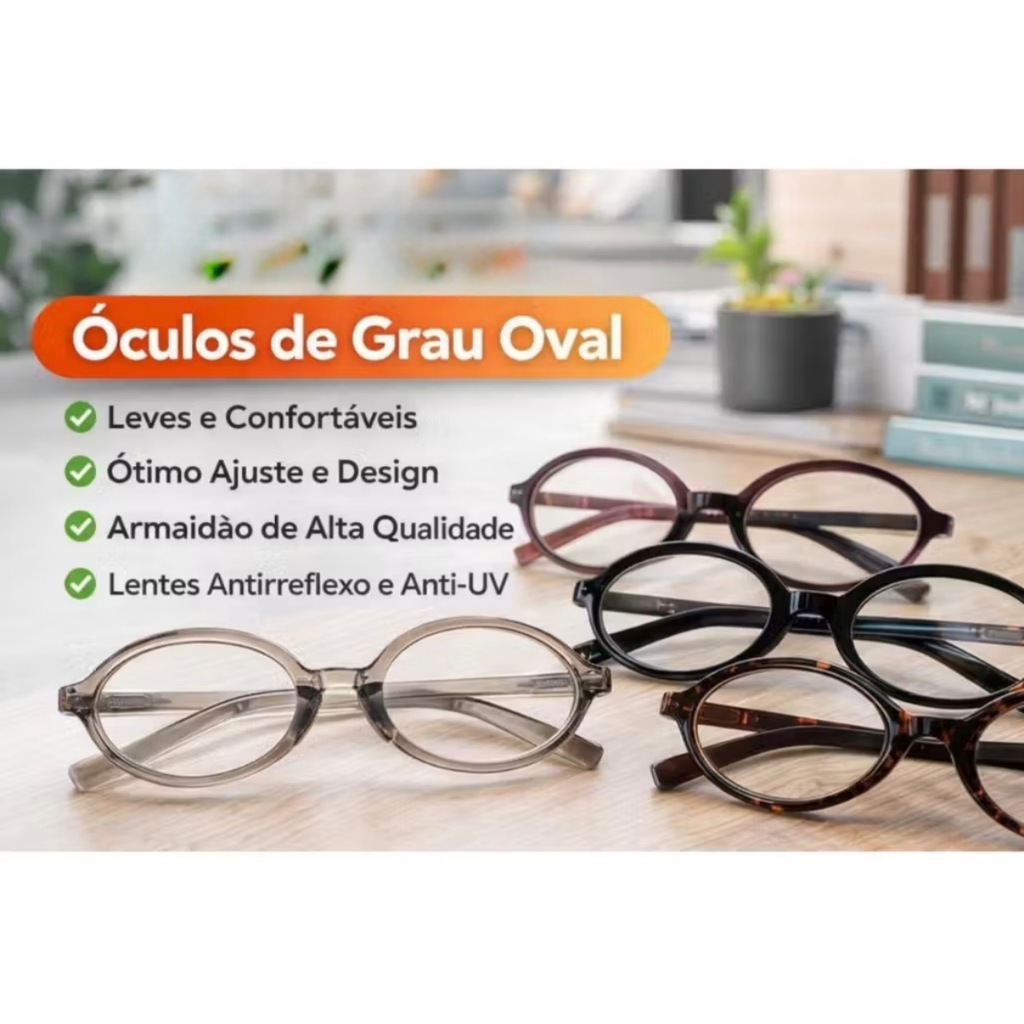 Óculos Feminino  Armação Retrô Ultra Leve Proteção para leitura