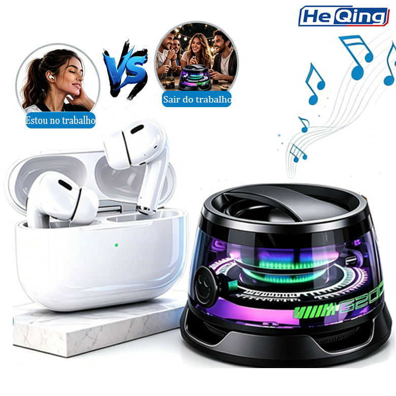 Kit Fone de Ouvido Sem Fio + Mini Caixa de Som Bluetooth Trabalho e Festa Sem Lag Jogos Filmes
