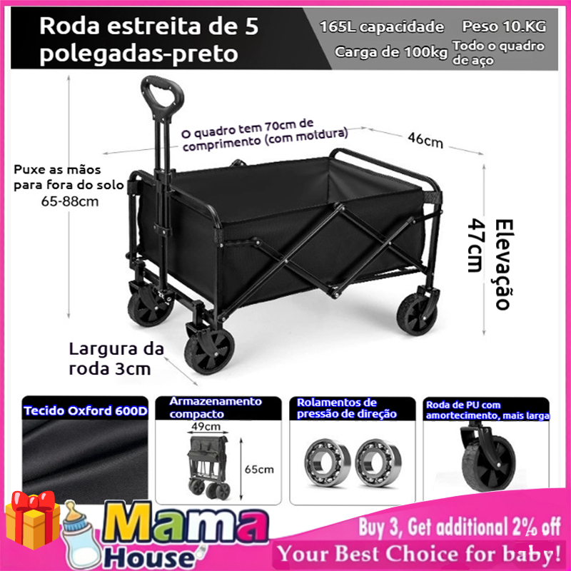 💎EXCLUSIVO Pneu de Carrinho de mão Carrinho de Compras Dobravel Carga de 90kg caixa de armazenamen