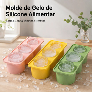 Molde Bandeja de Gelo Recheados 3 em 1 Silicone Forma Cilindrica para Copos Garrafas de Inoxidável Para Drinks Whi
