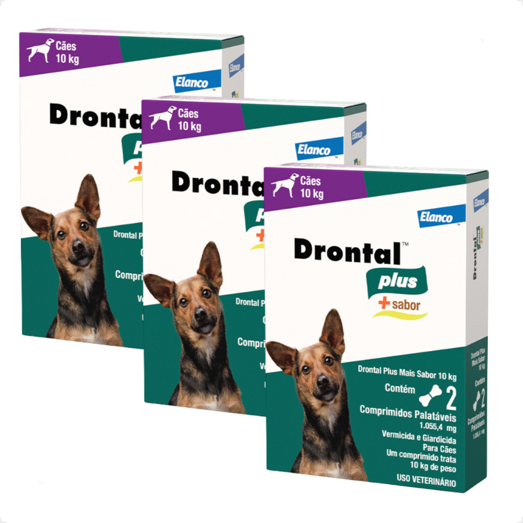 Kit 3 Vermífugo Elanco Drontal Plus Sabor Carne Cães 10 Kg - 2 Comprimidos