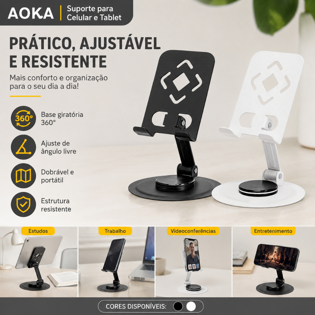 Suporte de Celular e Tablet Deli Aoka Articulado Giratório Dobrável Mesa