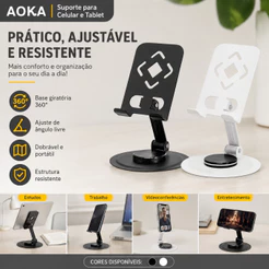 Suporte de Celular e Tablet Deli Aoka Articulado Giratório Dobrável Mesa