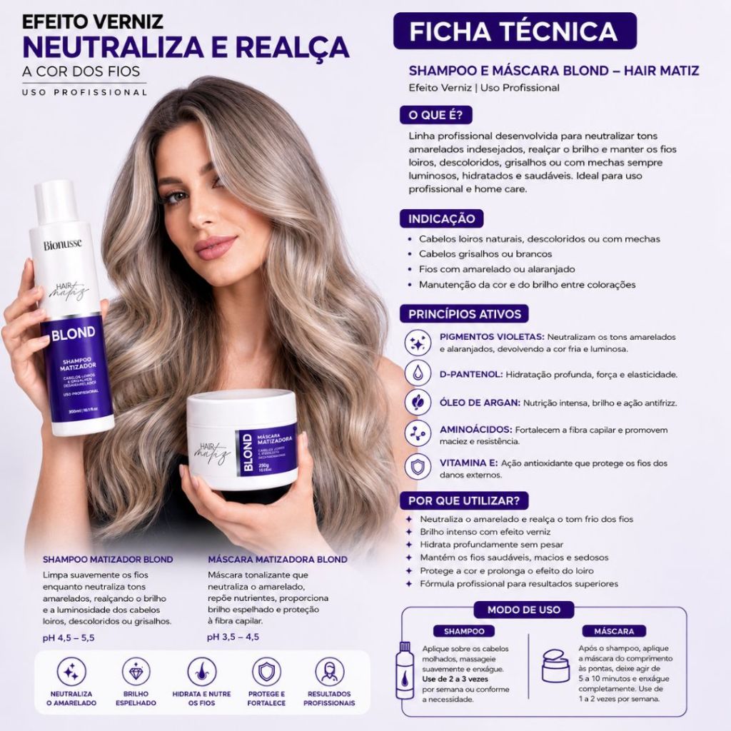 Detalhes do Kit Matizador Loiro Profissional Blond + Shampoo-Loiro Perfeito-Tonalizante Sem Amônia 100% Natural
