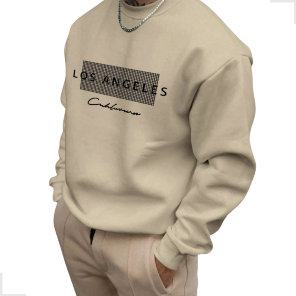 Moletom Masculino Gola Redonda Los Angeles Streetwear Tendência Flanelado Casual