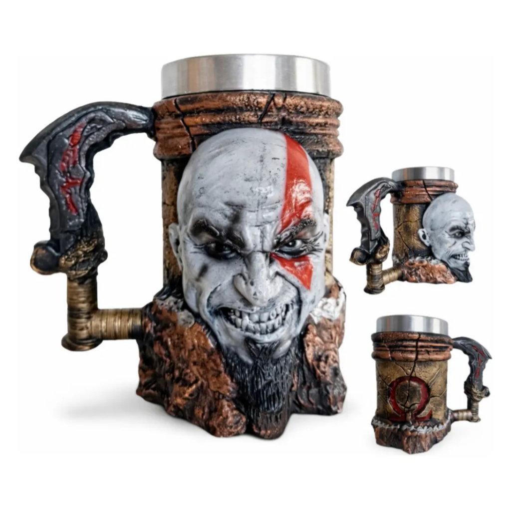Caneca 3d Kratos Premium Em Resina God Of War Jogo Gamer Preto God Of War