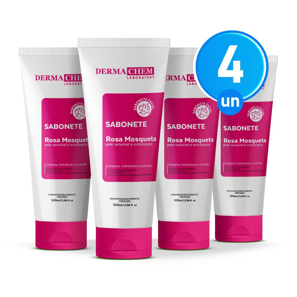 Kit 4 Sabonete Ultra Hidratante Rosa Mosqueta 100ml Dermachem