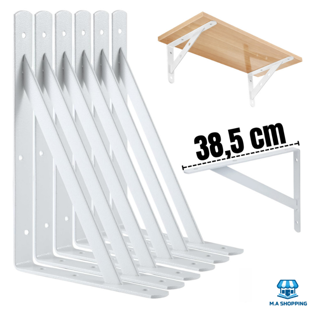 Kit 2 a 12 Suportes Mão Francesa Branca 38,5cm Canto Tábua Cantoneira Reforçada Branco